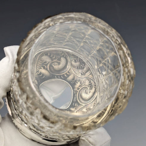 1910 British antique pure silver lid cut glass jar JH Worrall and Son