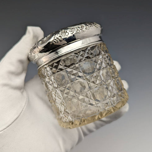 1910 年英國古董純銀蓋切割玻璃罐 JH Worrall and Son