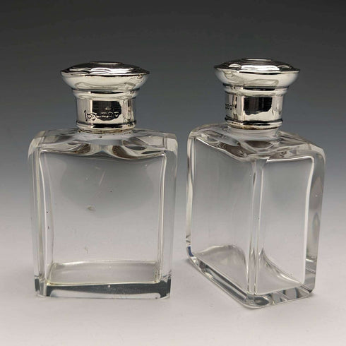 1915年 英国アンティーク 純銀蓋 ガラスボトルペア Walker and Hall