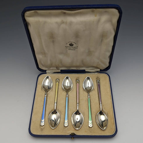 1929年 英国ヴィンテージ 純銀製ティースプーン6本セット ケース入り Mappin and Webb
