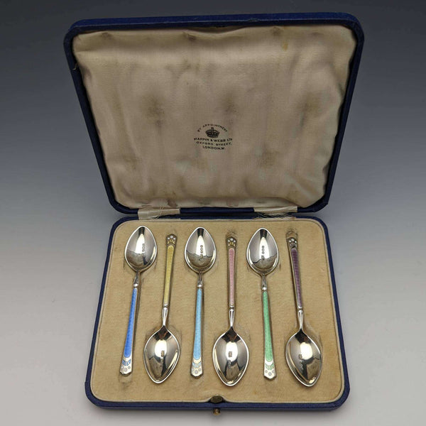 1929 年英國復古純銀茶匙套裝 6 件裝,盒裝 Mappin 和 Webb