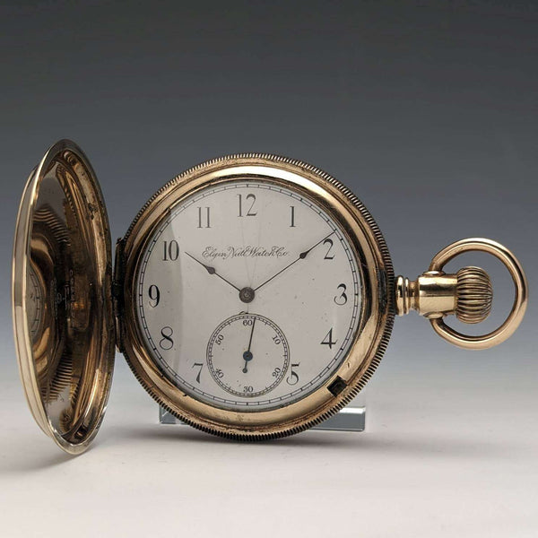 1896年 米国アンティーク エルジン 懐中時計 金張りハンターケース 動作良好