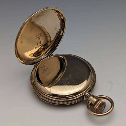 1896 American antique Elgin pocket watch gold plated hunter case works well
