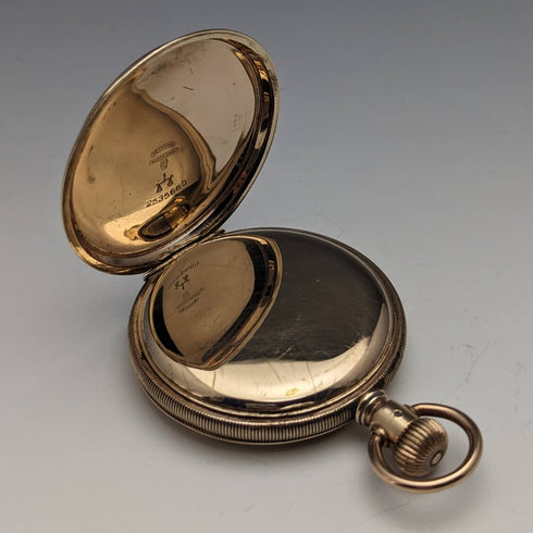 1896 American antique Elgin pocket watch gold plated hunter case works well