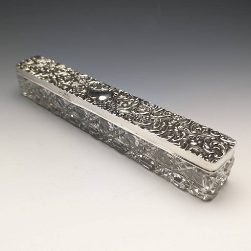 1906 年英國古董切割玻璃帽子針盒帶純銀蓋亨利·威廉姆森