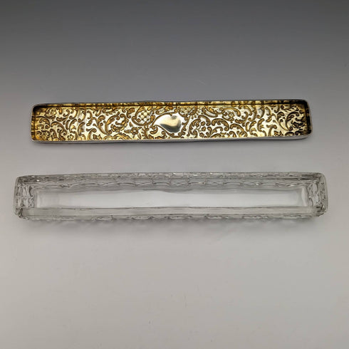 1906 年英國古董切割玻璃帽子針盒帶純銀蓋亨利·威廉姆森