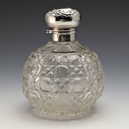 1908 年英國古董切割玻璃香水瓶純銀帶蓋 Levi & Salaman