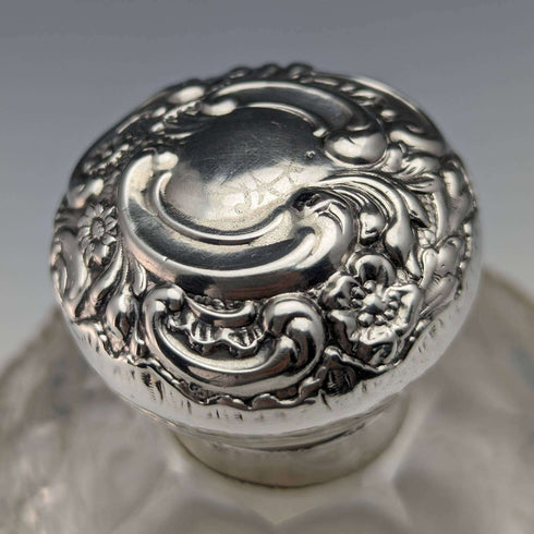 1908 British Antique Cut Glass Perfume Bottle Sterling Silver Lid Levi & Salaman