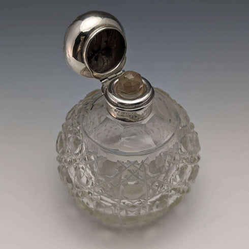 1908 British Antique Cut Glass Perfume Bottle Sterling Silver Lid Levi & Salaman