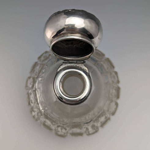 1908 British Antique Cut Glass Perfume Bottle Sterling Silver Lid Levi & Salaman