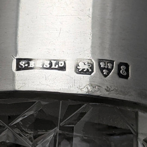 1905 年英國古董切割玻璃香水瓶純銀蓋 S Blankensee