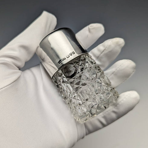 1905 年英國古董切割玻璃香水瓶純銀蓋 S Blankensee