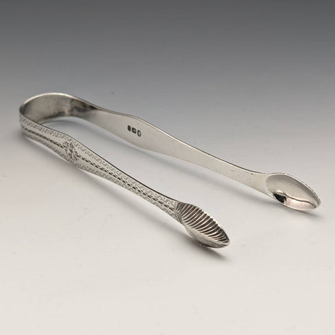 Pinzas para azúcar de plata de ley, antiguas, británicas, 1791, 26g, Samuel Godbehere