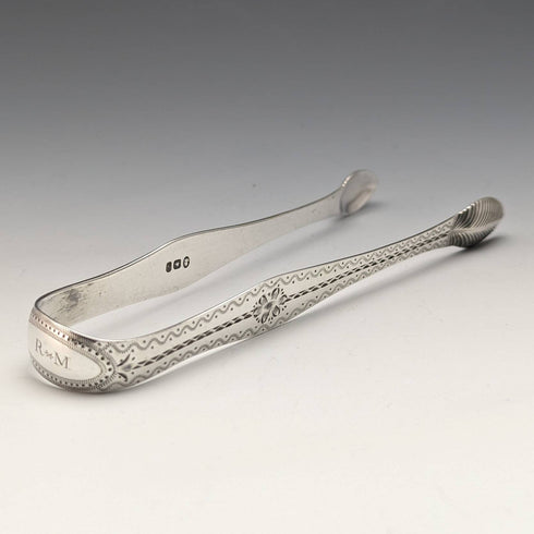 Pinzas para azúcar de plata de ley, antiguas, británicas, 1791, 26g, Samuel Godbehere