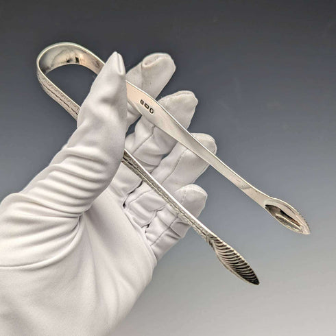Pinzas para azúcar de plata de ley, antiguas, británicas, 1791, 26g, Samuel Godbehere