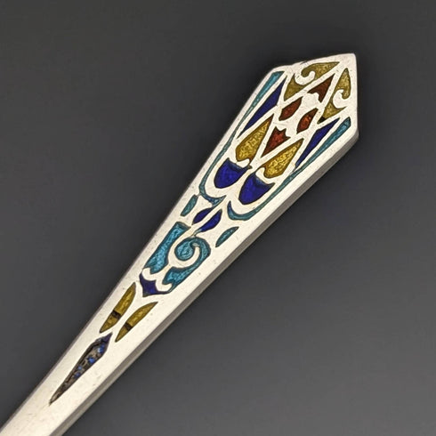 Juego de 6 cucharillas de té de plata de ley con decoración de esmalte, vintage británico de los años 30