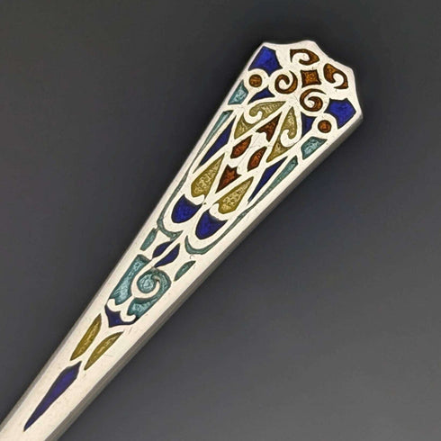 Juego de 6 cucharillas de té de plata de ley con decoración de esmalte, vintage británico de los años 30