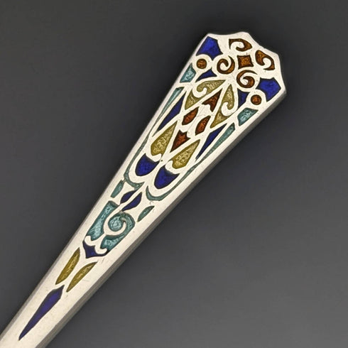 1930s British Vintage Sterling Silver Enameled Teaspoon Set of 6