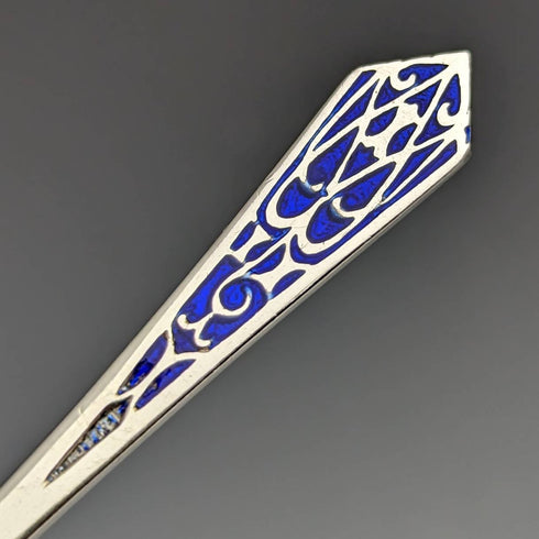 1930s British Vintage Sterling Silver Enameled Teaspoon Set of 6