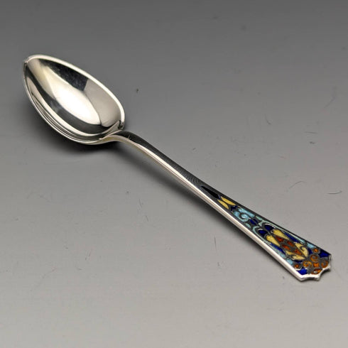 1930s British Vintage Sterling Silver Enameled Teaspoon Set of 6