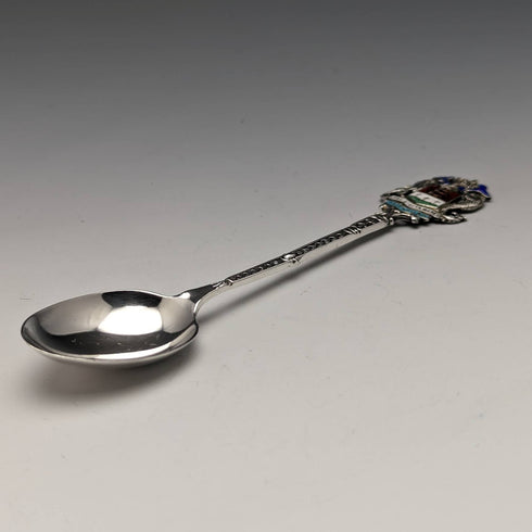 1938 British Vintage Sterling Silver Enamel Souvenir Spoon