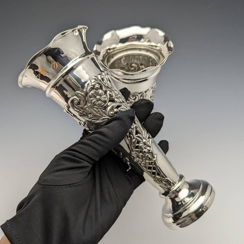 1903 British Antique Sterling Silver Vase Pair Earrings Total 214g No Inner