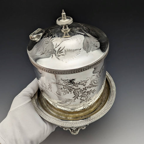 英国アンティーク シルバープレート製 ビスケットバレル W.W.Harrison & Co