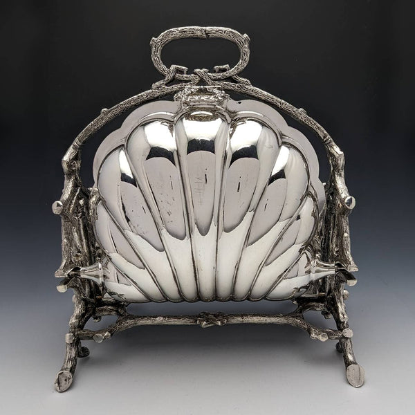 British antique silver plate shell type biscuit warmer Walker and Hall