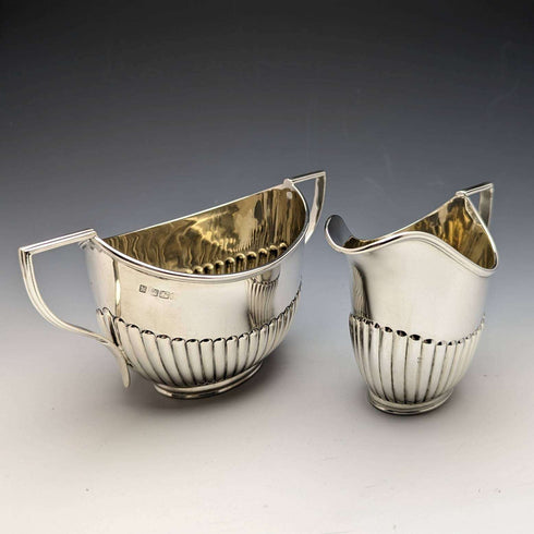 Azucarero y jarra de crema de plata de ley antigua inglesa de 1902, 294 g en total, Fordham & Faulkner