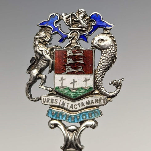 1938 British Vintage Sterling Silver Enamel Souvenir Spoon