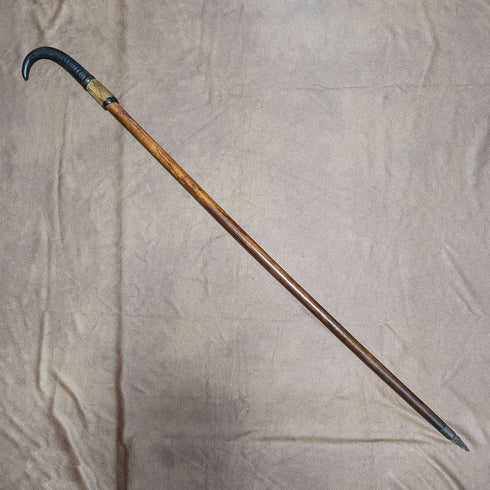 スイス製 アンティーク ハイキングステッキ 杖 毛皮付きホーンハンドル 93cm