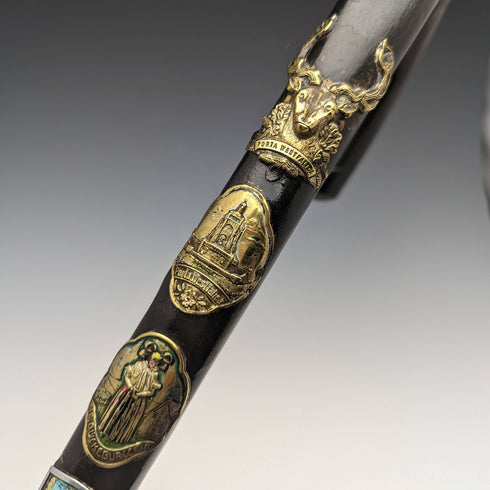 復古紳士大號手杖歐洲旅遊徽章弧形手柄 94 厘米