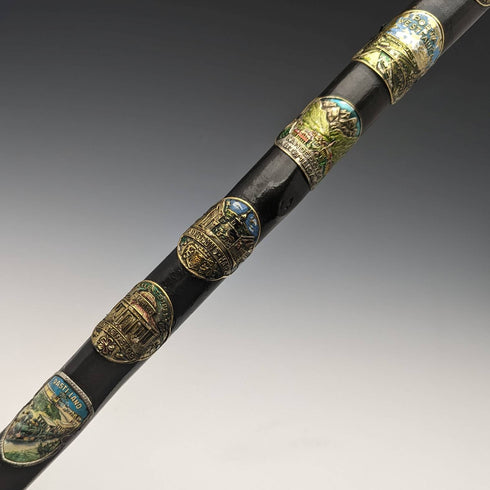 復古紳士大號手杖歐洲旅遊徽章弧形手柄 94 厘米