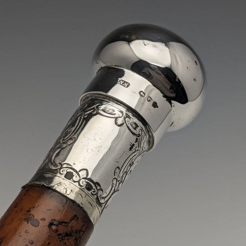 1890 年英國古董男士手杖純銀圓形手柄 91 厘米