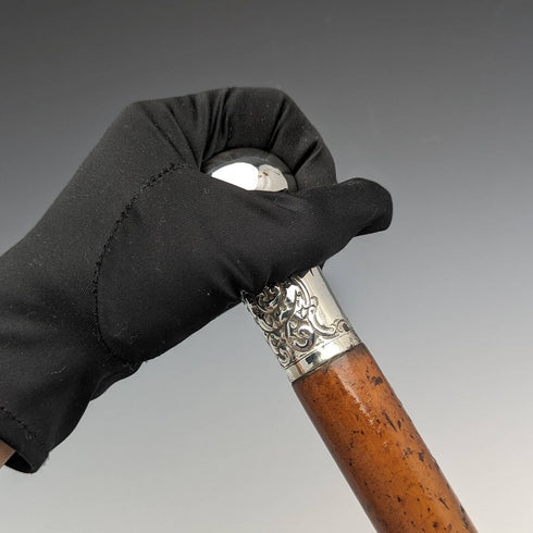 1890 年英國古董男士手杖純銀圓形手柄 91 厘米