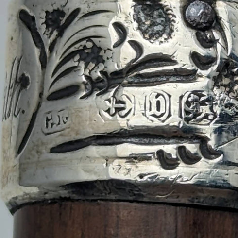 1895年 英国アンティーク 紳士用ステッキ 杖 純銀装飾L字ハンドル 91cm