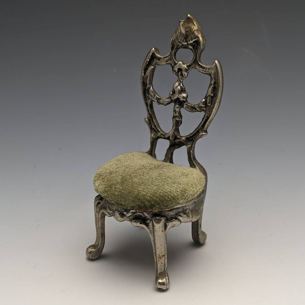 1940年代 真鍮製 椅子型 懐中時計ホルダー モスグリーンシート