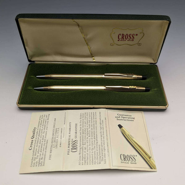 Vintage Cross (CROSS) 鍍金圓珠筆和鉛筆套裝(帶盒)