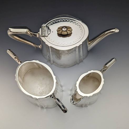Around 1880 English antique silver plated teapot 3-piece set Cooper Brothers