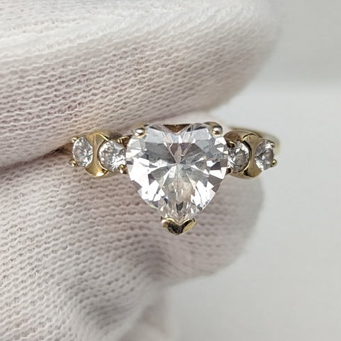 英国ヴィンテージジュエリー ハートシェイプジルコニア ギルト純銀リング 指輪