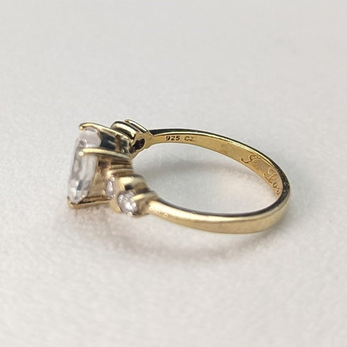 英国ヴィンテージジュエリー ハートシェイプジルコニア ギルト純銀リング 指輪