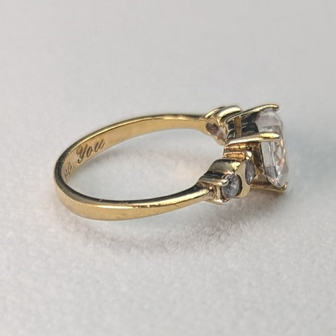 英国ヴィンテージジュエリー ハートシェイプジルコニア ギルト純銀リング 指輪