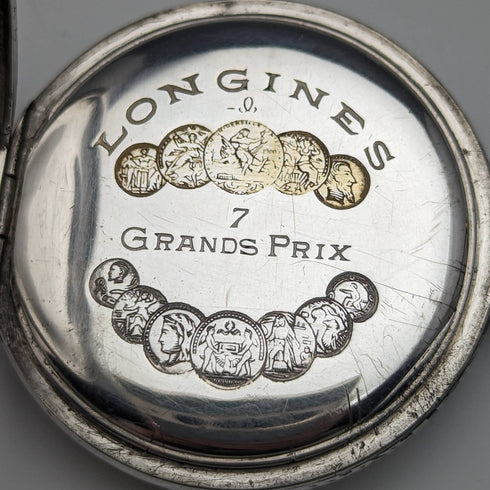 1921 年左右古董浪琴懷錶 Niello 裝飾銀色側殼 效果很好