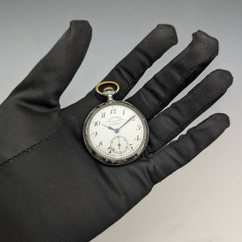 1921 年左右古董浪琴懷錶 Niello 裝飾銀色側殼 效果很好