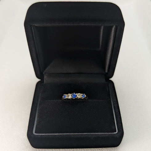英国ヴィンテージジュエリー ブルー&ホワイトストーン 純銀リング 指輪
