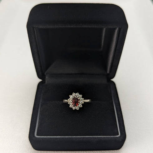 英国ヴィンテージジュエリー レッド&ホワイトストーン 純銀リング 指輪