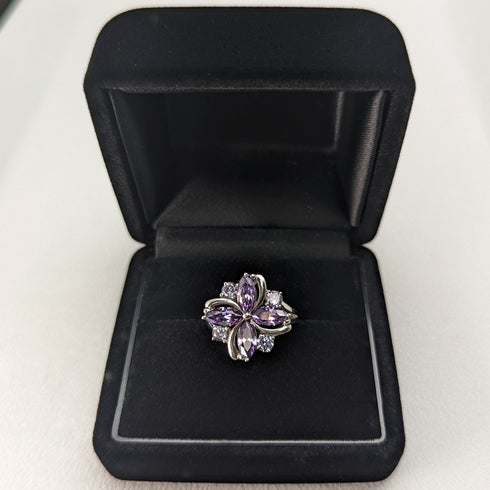 英国ヴィンテージジュエリー アメジスト&ジルコニア 純銀リング 指輪