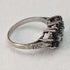 British vintage jewelry dark blue stone & opal 3-row flower silver ring (size 8-9)