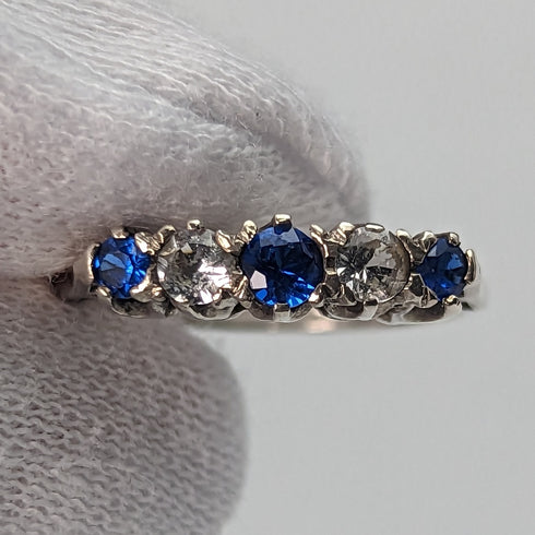 英国ヴィンテージジュエリー ブルー&ホワイトストーン 純銀リング 指輪