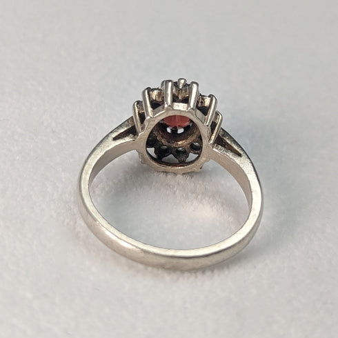 英国ヴィンテージジュエリー レッド&ホワイトストーン 純銀リング 指輪